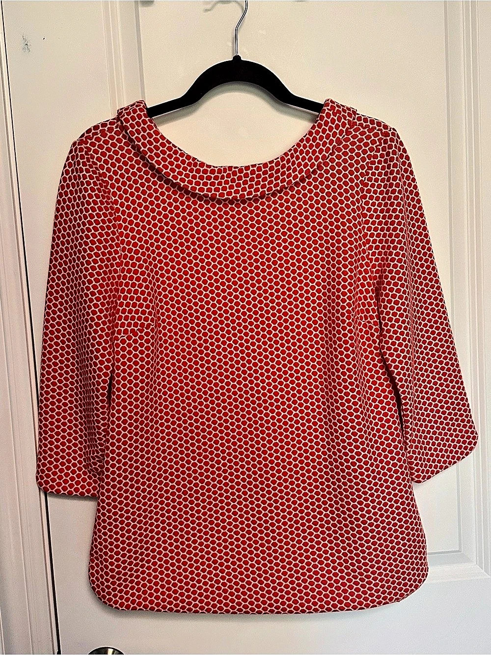Boden Red Cream Geometric Top Back Peter Pan Collar Size US 6